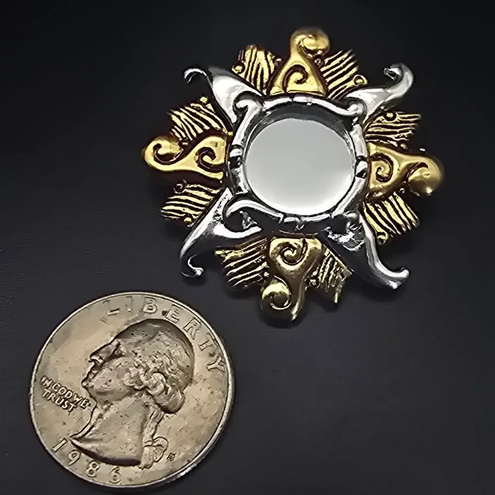 Danecraft Celestial Sunburst Brooch Sun Gold Tone Silver Tone 1990s